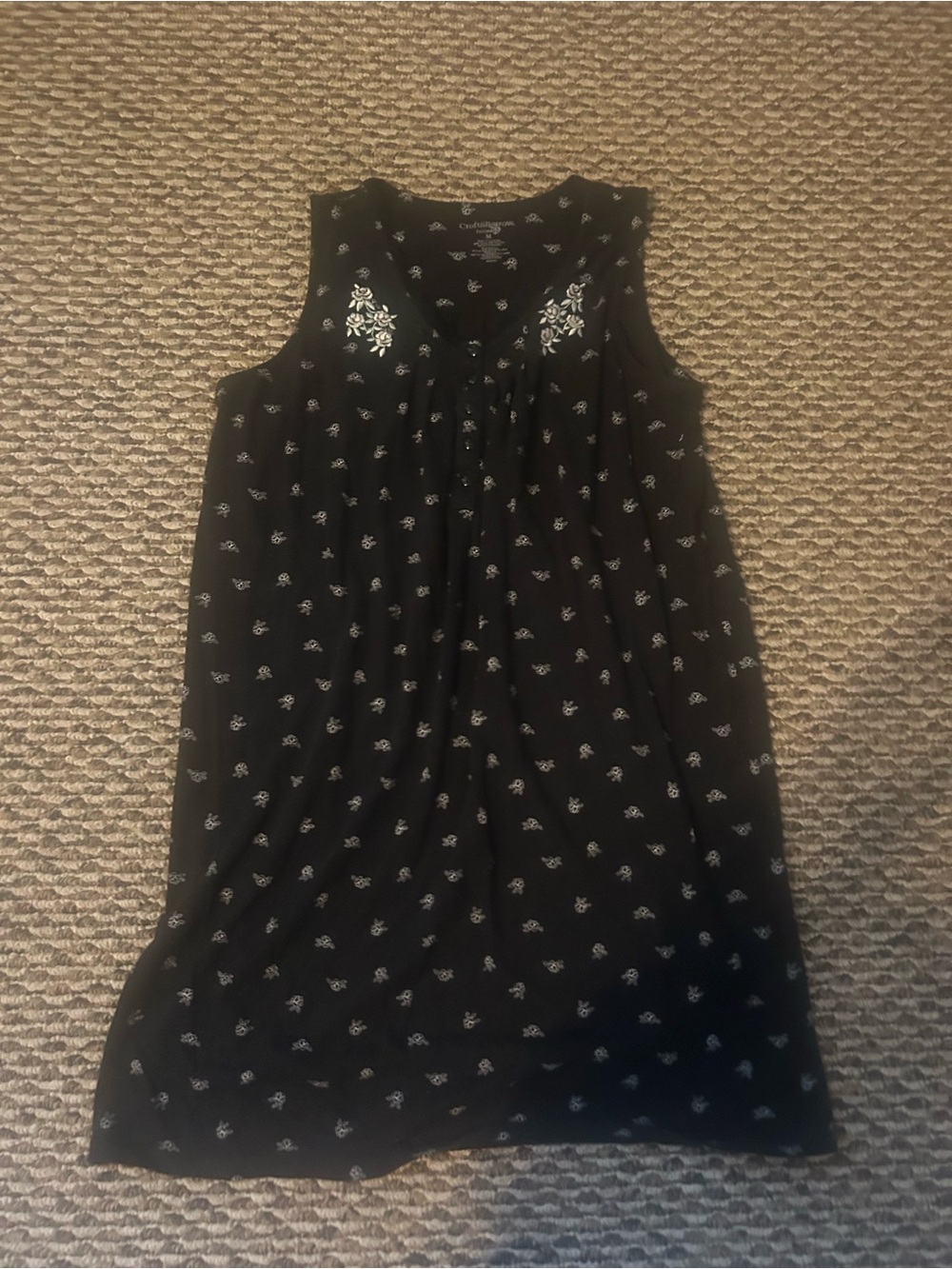 Black Sleeveless Floral Print Sleeping Gown PJ